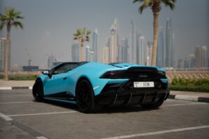 Blue Lamborghini Huracán EVO Spyder 2024 rental in Dubai – Luxeridez