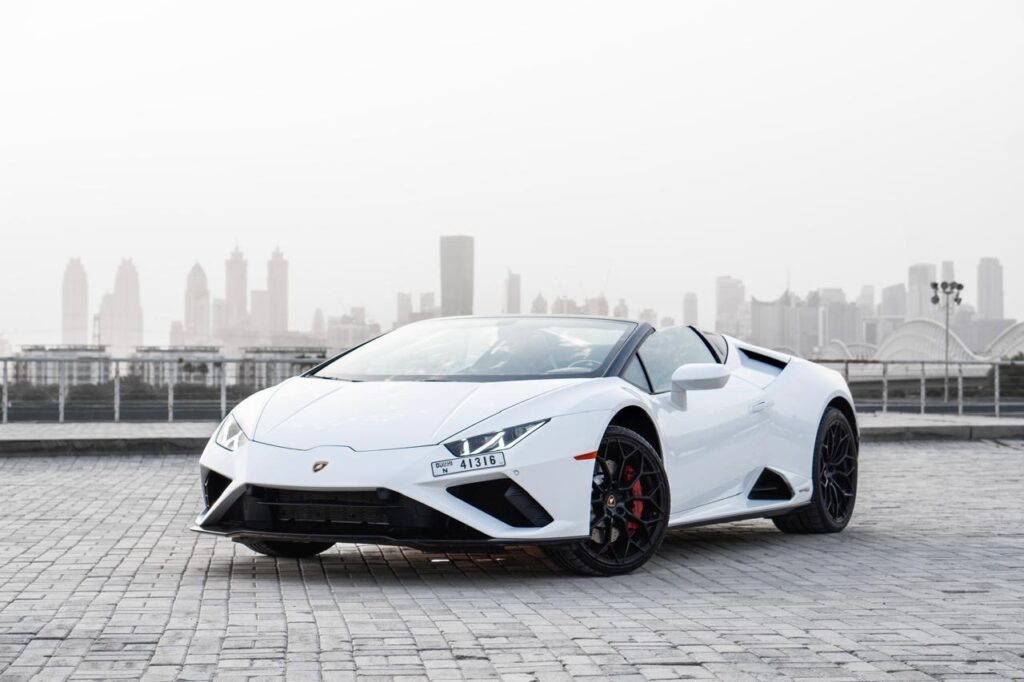 Lamborghini Huracán EVO Spyder 2024 White rental in Dubai - Luxeridez