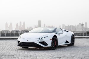 Lamborghini Huracán EVO Spyder 2024 White rental in Dubai - Luxeridez