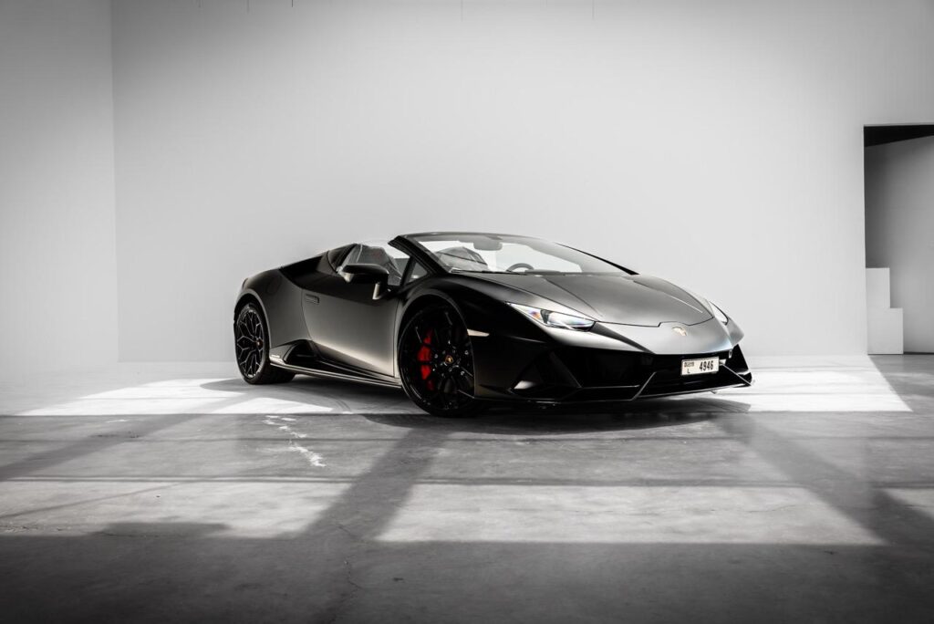 Lamborghini Huracán EVO Spyder 2024 Black rental in Dubai - Luxeridez