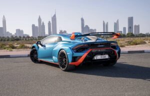Lamborghini Huracán STO 2023 Sky Blue Rental in Dubai | Race-Bred Supercar